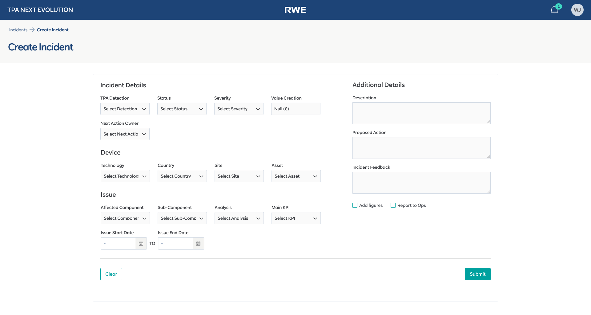 Before — the old Create Incident form with all fields exposed on a single page, no guidance or grouping